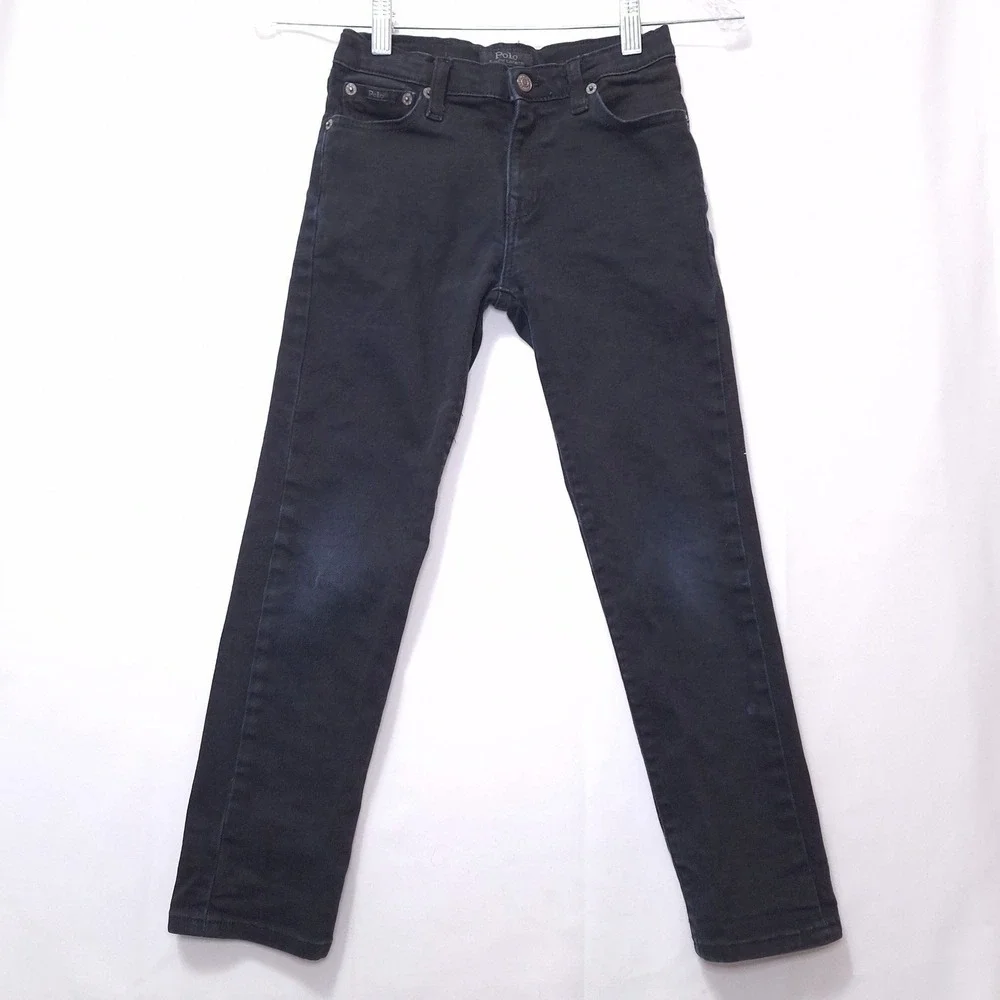 Polo Ralph‎ Lauren Hampton Straight Jeans kids Sz 7 Black Adjustable Waist Denim